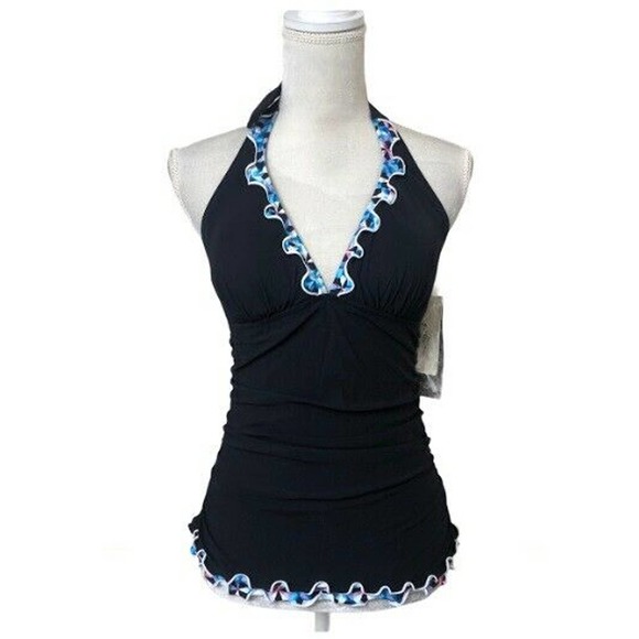 Gottex Women Pin Wheel Ruffle Stretch Tie Back Halter Tankini Swm Top 40 $88 NWT - Picture 4 of 5